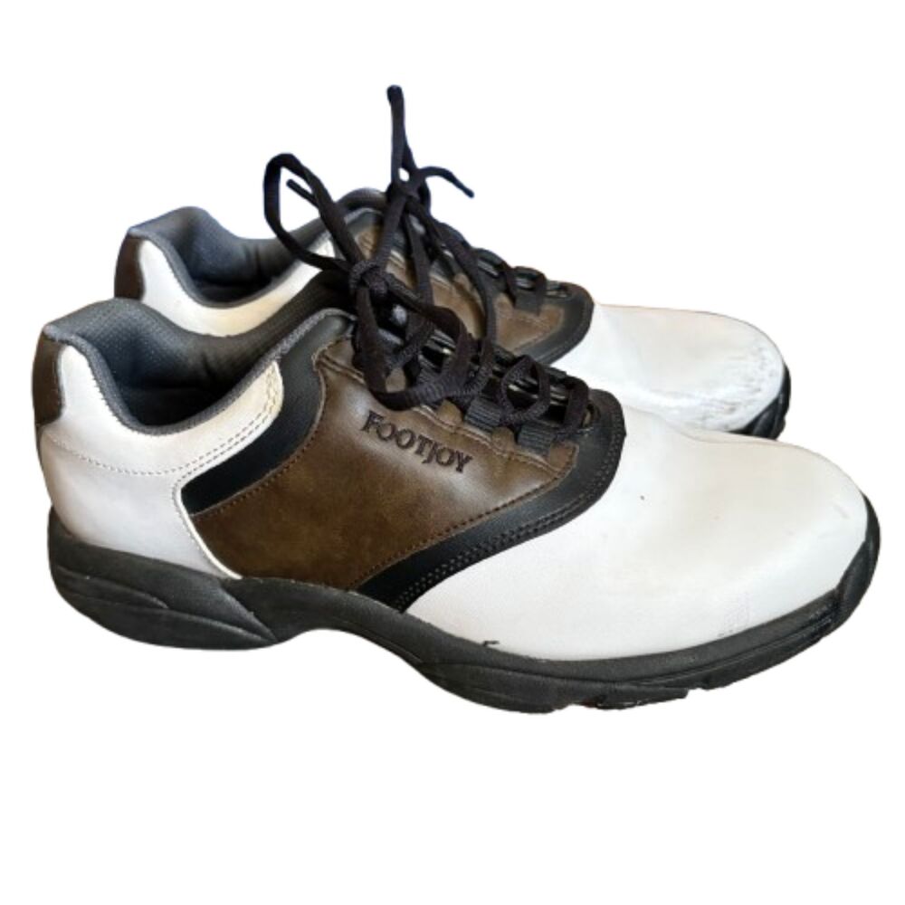 FootJoy FlexZone 45516 Mens Golf Shoes White Brown Black Spiked Size 8.5 M